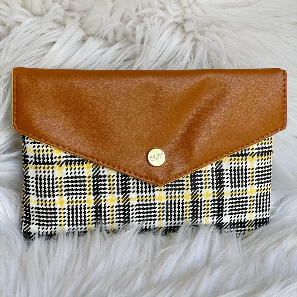 IPSY | BRAND NEW | Brown Yellow Plaid Clutch Envelope Glam Bag (BAG ONLY)